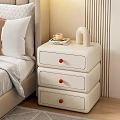 Stylish Black And White Bedside Table With Red Knobs Coffee Cup Book And Decorative Accent 3d model