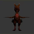 3D Bird Model With Red Bow Tie Brown Feathers Spread Wings Big Eyes And Crest