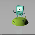 Cartoon Electronic Device Featuring Blue Body White Face Smiling Expression Arms Legs On Green Grass