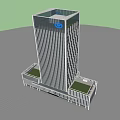 Modern Tall Office Building With Glass Curtain Wall Green Roof And Company Logo