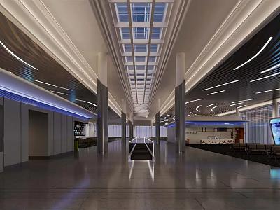 Spacious Modern Airport Terminal With Glass Skylight Sleek Lighting And Polished Floors 3d model