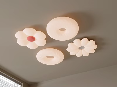 Stylish Flower Shaped And Round Ceiling Lights With Soft Pink Centers For Indoor Decoration 3d model