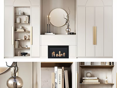 Modern Wardrobe Design With White Panels Gold Handles And Storage Shelves 3d model