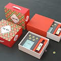 Small Ornament Decoration Combination in Red White Gift Boxes with Green Patterns 3d model