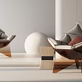 Geometric Accent Chair With Brown Cushion Transparent Acrylic Legs Round White Sphere And Side Table