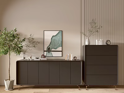 Elegant Modern Entryway Interior With Console Table Side Cabinet Decorative Painting And Greenery 3d model