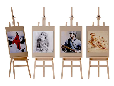 Wooden Easels Display Art Supplies And Musical Instruments In Creative Paintings 3d model