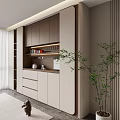Modern Brown and Beige Sideboard with Drawers Cabinets Open Shelves LED Lighting and Wine Rack