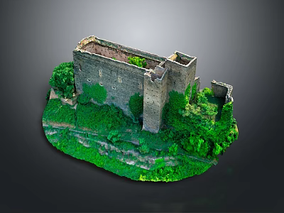 Ancient Stone Castle Ruins Surrounded by Green Vines and Lush Vegetation Natural Historical Landscape 3d model