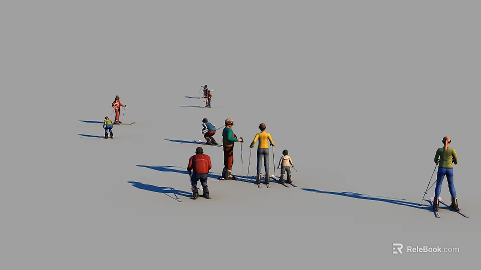 Two People Skiing Together On Snowy Ground With Ski Poles In Outdoor Winter Activity 3d model 