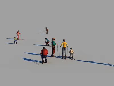 Two People Skiing Together On Snowy Ground With Ski Poles In Outdoor Winter Activity 3d model