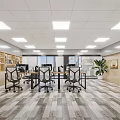 Modern Public Office Space Interior With Office Desks Ergonomic Chairs Bookshelves And Potted Plants