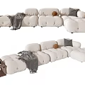 Plush White Modular Multi Person Sofa With Cozy Blanket And Side Table 3d model