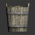 Rustic Wooden Bucket With Metal Hoops Handle And Sturdy Structure For Home Daily Use