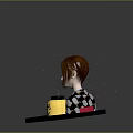 3D Game Movie Character With Brown Hair Wearing Kimono Holding Yellow Lantern With Chinese Characters