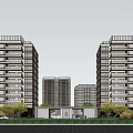 Modern High Rise Residential Buildings with Central Green Spaces and Surrounding Roads