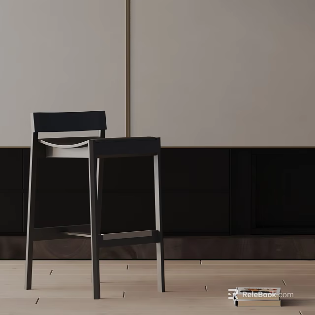 Modern Black Bar Stool With Sleek Design In Kitchen Bar Counter Setting 3d model