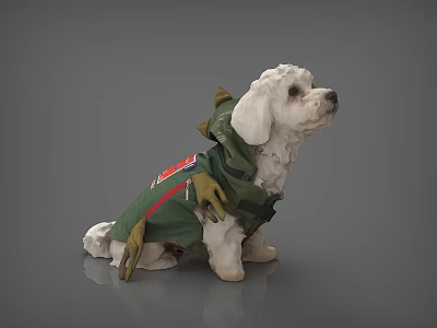 Cute White Puppy Wearing Green Dinosaur Costume Against Gray Background 3d model