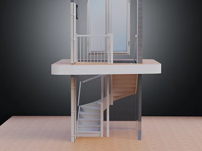 Modern Spiral Staircase Design With Wooden Platform Metal Railing And Glass Panel 3d model