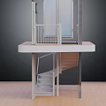 Modern Spiral Staircase Design With Wooden Platform Metal Railing And Glass Panel