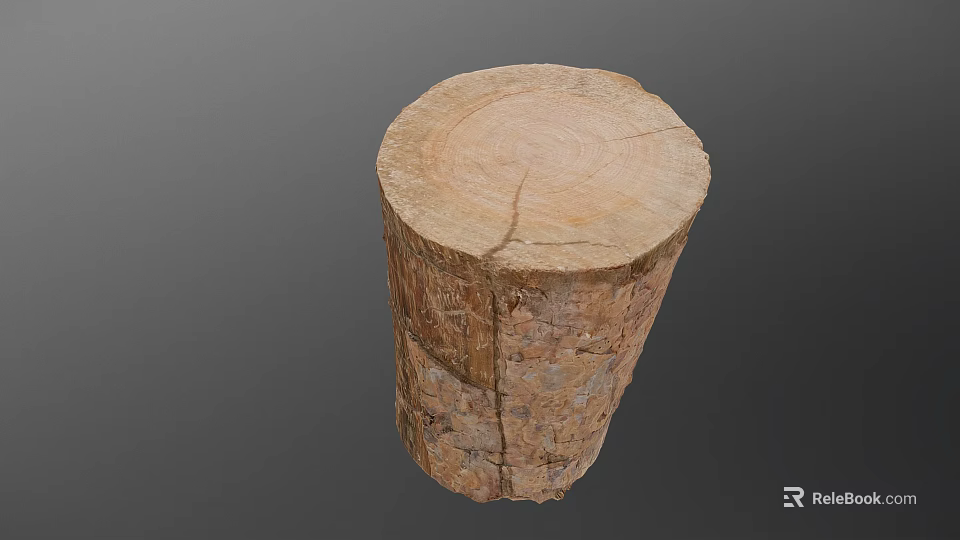 Natural Wooden Stump With Cross Section Tree Rings And Bark Texture 3d model 