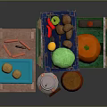 Fluffy Rabbit Near Colorful Wooden Crates With Fresh Fruits And Jars