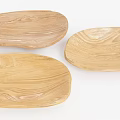 Wooden Tableware Set with Three Oval Plates and Natural Wood Grain Design