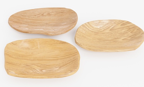 Modern Wooden Dish Wooden Plate Tableware 3d model