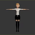 3D Female Character With Blonde Hair White Shirt Red Bow Tie And Arms Outstretched