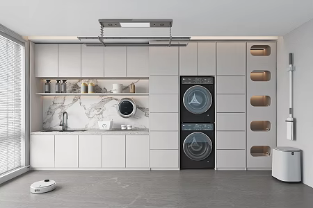 modern laundry room balcony washing machine cabinet 3d model