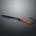 Knife With Black Blade Orange And Green Handle And Black Lanyard