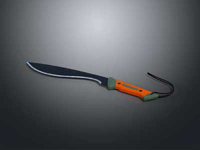 Knife With Black Blade Orange And Green Handle And Black Lanyard 3d model