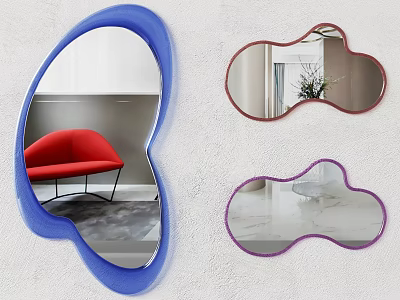 Stylish Irregular Shaped Mirrors in Blue Red Purple for Interior Wall Design 3d model