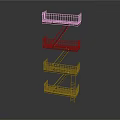 Staircase Structure Design With Multiple Levels Platforms And Metal Railings
