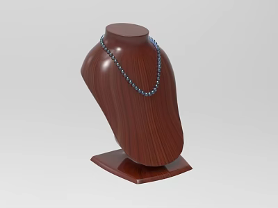 Elegant Blue Beaded Necklace Displayed On Brown Wooden Bust Mannequin Stand 3d model