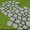 Gray Stone Hexagonal Garden Path Paving With Grass Growing In Gaps 3d model