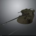 Modern Military Turret Model With Long Cannon Barrel And Mechanical Components
