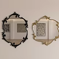 Decorative Mirrors With Black And Gold Ornate Frames Reflecting Artworks On White Wall