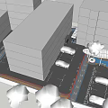 Bicycle Parking Area with Shelter Motorcycle and Bikes on Blue Floor Near Building and Tree