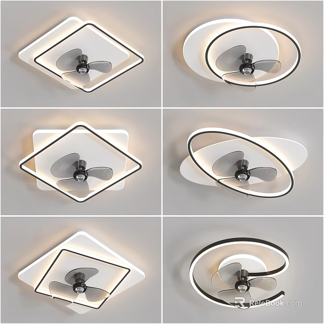 Modern Air Conditioner Fan With Different Shapes And LED Light Frames For Interior 3d model 