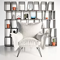 Contemporary Storage Shelf Unit With White Sofa Cushions Books And Decorative Items