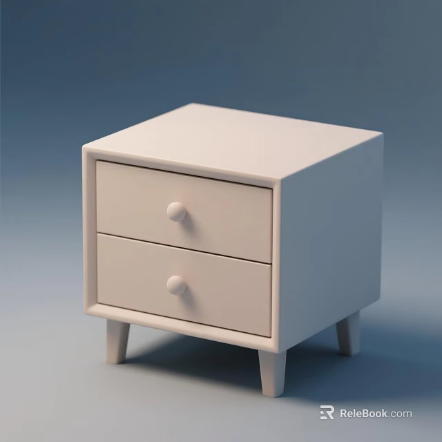 White Minimalist Bedside Table With Two Drawers Round Knobs And Slender Legs 3d model