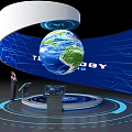 Computer Technology Display With Floating Globe And Blue Tech Background Console