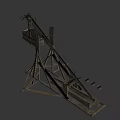 Ancient Wooden Trebuchet Siege Weapon With Stone Balls And Wooden Frame
