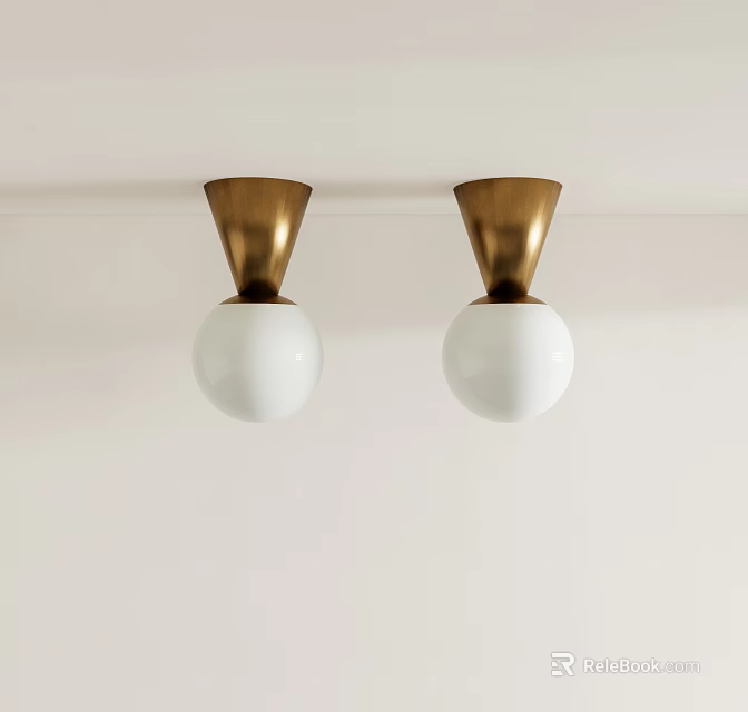 Modern Ceiling Lights With Golden Base And White Spherical Shade For Home Decor 3d model