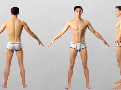 Man Posing In White Underwear From Different Angles Showing Muscular Body 3d model