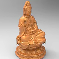 Golden Seated Guanyin Bodhisattva Sculpture Carving With Lotus Base And Robe Details