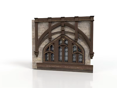 Detailed Gothic Architectural Structure With Arched Windows Stone Wall And Wooden Decorations 3d model