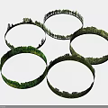 Park Landscape Featuring Green Circular Vegetation Covered Structures In Garden Design
