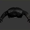 3D Model of Black Leather Long Coat With Belt And Long Sleeves In Standing Pose